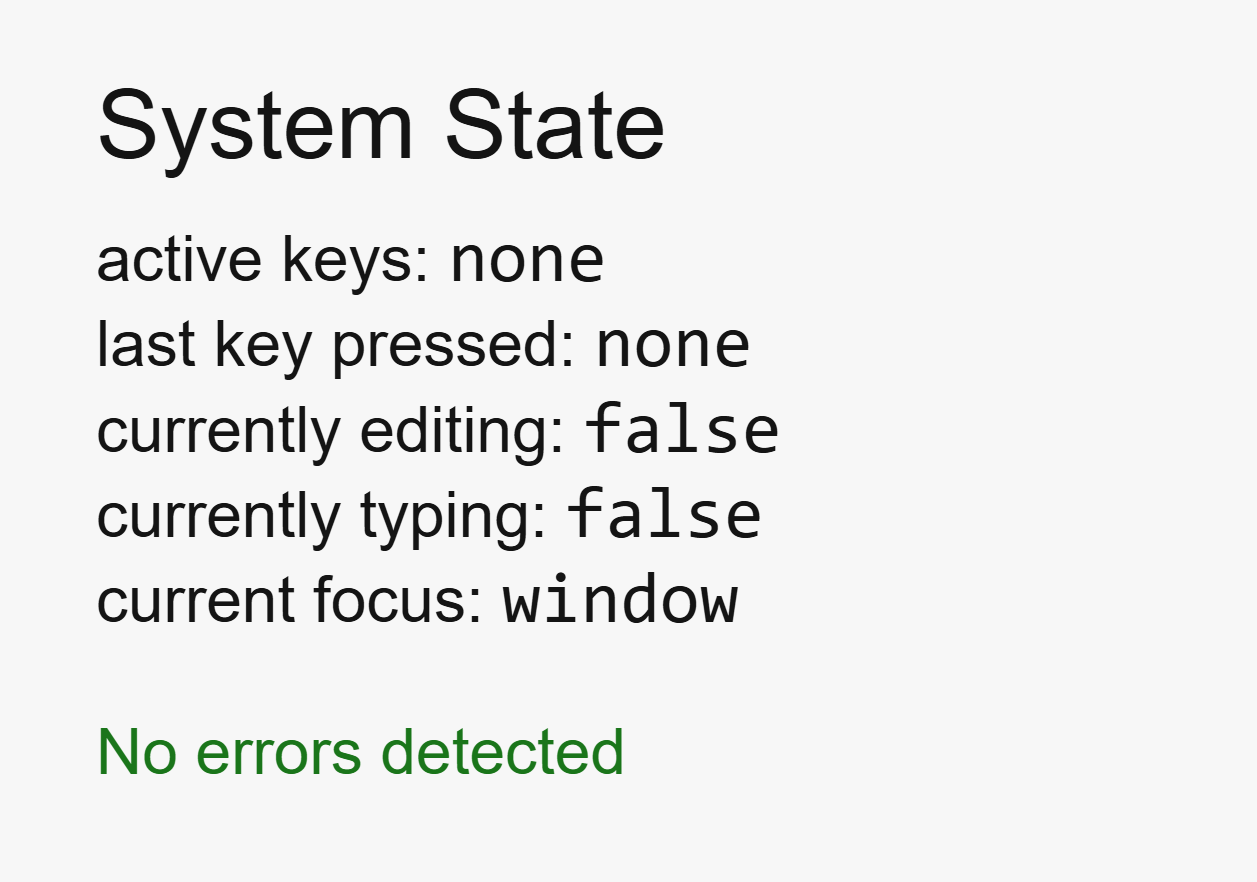 A panel showing a snapshot of the system state