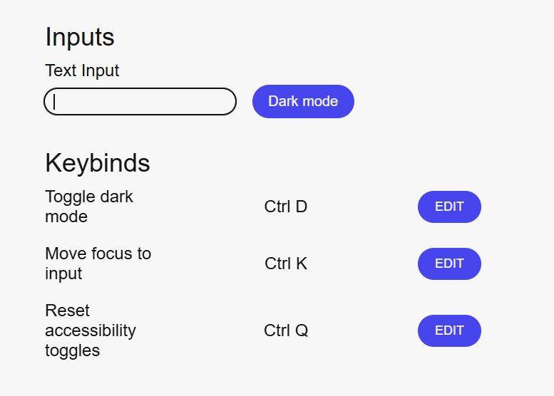 a shortcut panel interface with three keybinds